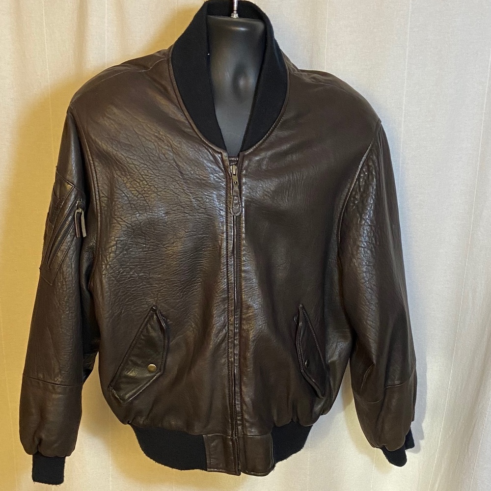 BLACK LEATHER BOMBER JACKET VINTAGE ANDREW MARC